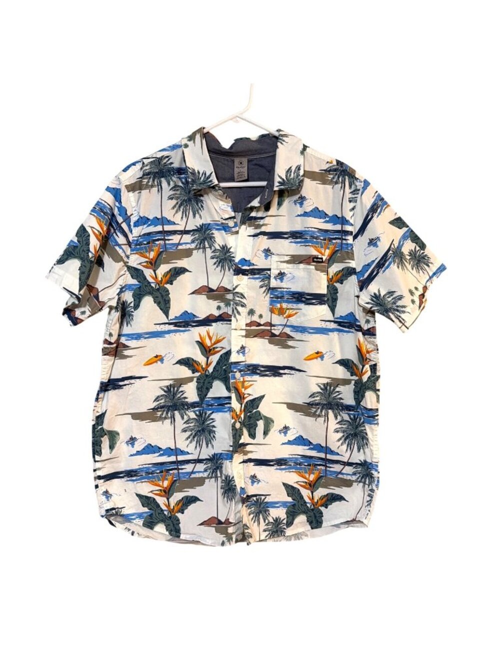 Hurley Mens Hawaiian Button-Up Shirt With Tropical‎ Print Size Large